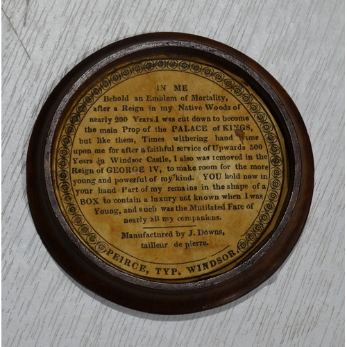 297 - A Rare 19thc Circular Wooden Snuff Box Retaining It Original Paper Label To The Lid With Connections... 