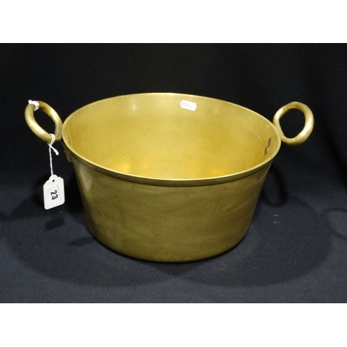 23 - An Antique Brass Two Handled Preserve Pan
