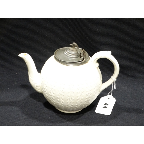 44 - An Early Victorian Brownfield Pottery Pewter Lidded Teapot