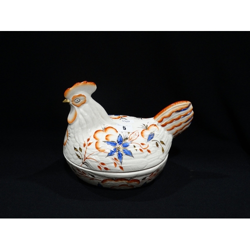 5 - A Price Bros Blue Rust & Gilt Decorated Hen On Nest