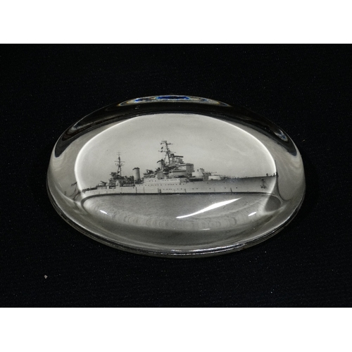 114 - A Glass Paperweight Commemorating HMS Birmingham