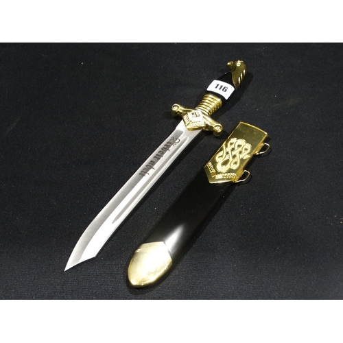 116 - A Reproduction Nazi Rad Em Black & Gold Coloured Dagger In A Sheath