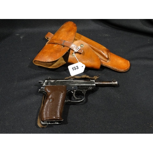 153 - A German Military P38 Hard Shell Leather Holster, Together With A Replica P38 Pistol