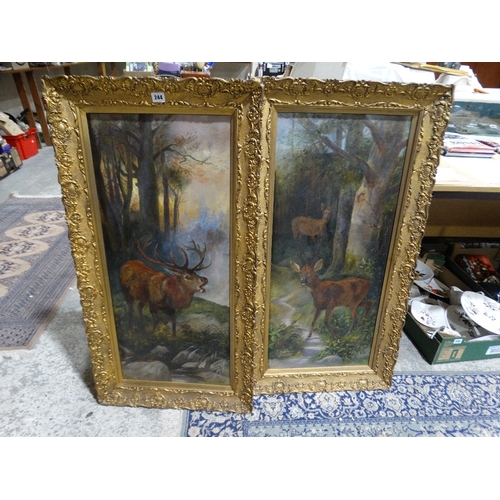 244 - A Pair Of Edwardian School Oil On Canvas Studies Of Deer In A Woodland Setting