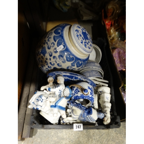 247 - A Box Of Blue & White Pottery