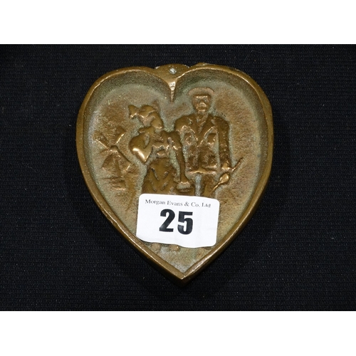 25 - A Risque Heart Shaped Brass Tray With Couple In Relief