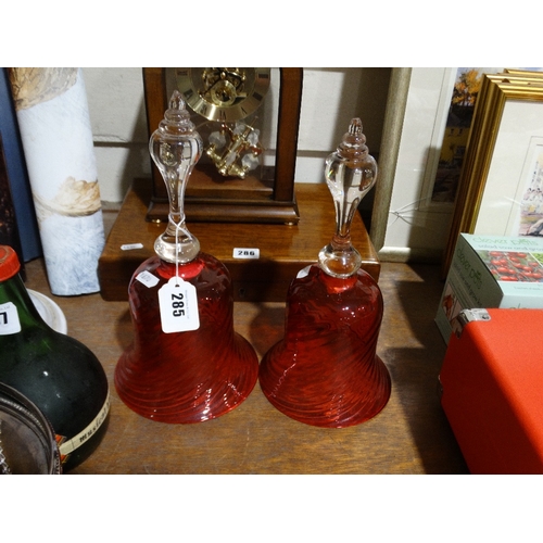 285 - Two Antique Cranberry Glass Bells