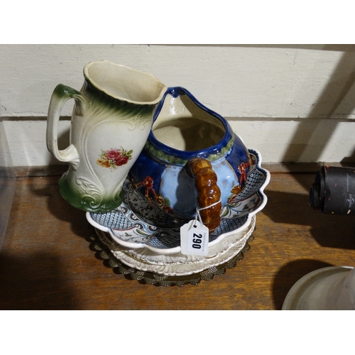 290 - A Majolica Glazed Water Jug Etc