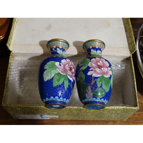 293 - A Pair Of Mid 20thc Boxed Cloisonne Vases