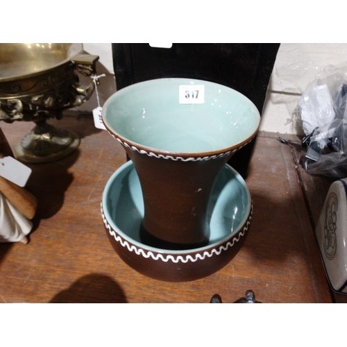 317 - A Denby Stoneware Brown & Turquoise Vase & Bowl