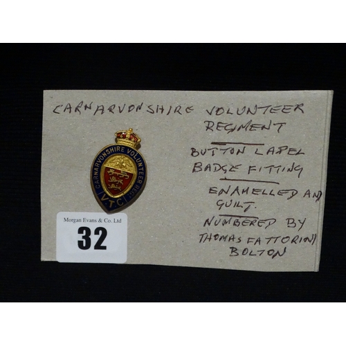 32 - A Caernarfonshire Volunteer Regiment Lapel Badge