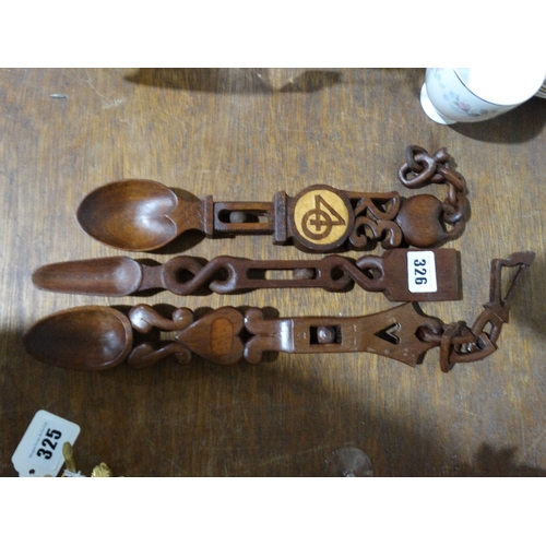 326 - Three 20thc Wooden Love Spoons