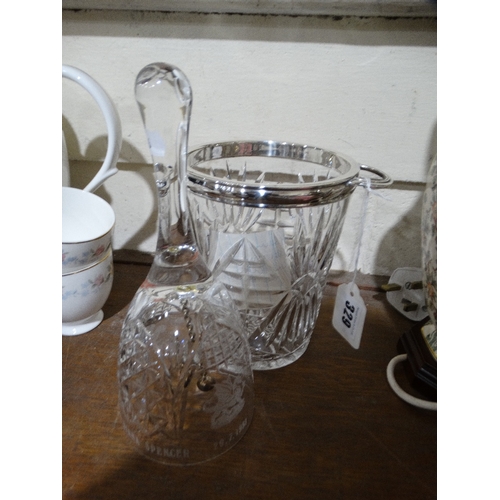 329 - A Glass & Plated Bottle Holder, Together With A Commemorative Glass Bell