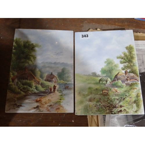 343 - A Pair Of Painted Porcelain Plaques