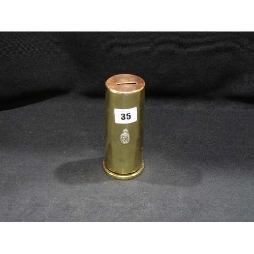 35 - A World War 11 Money Box, Made From A Brass Shell Case