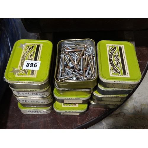 396 - A Mixed Qty Of Tobacco Tins Containing Nuts & Bolts Etc