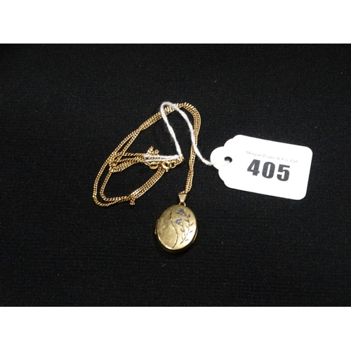 405 - A 9ct Gold Locket On A 9ct Gold Flat Link Chain, 8grms All In