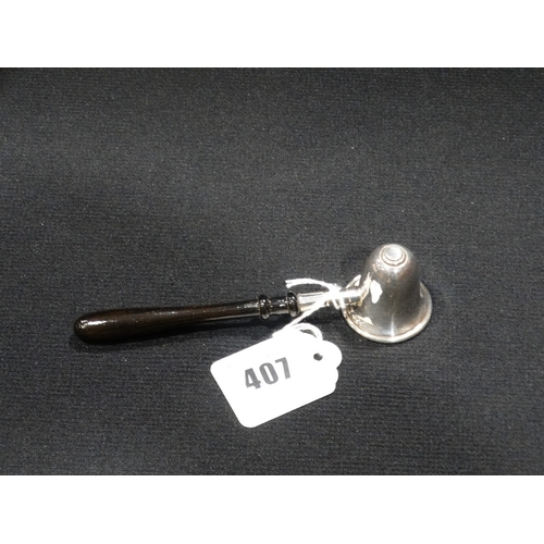 407 - A Silver & Wooden Handled Candle Snuffer