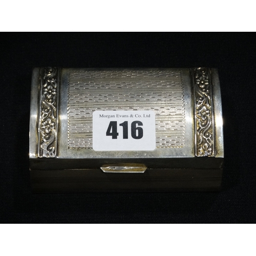 416 - A Dome Topped Cigarette Box With Gilt Lined Interior, Marked Sterling Silver