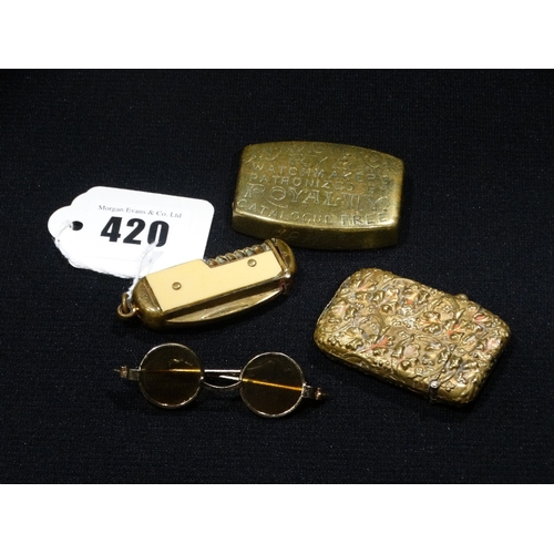 420 - Three Plated Vesta Cases, One In The Form Of A Pocket Knife, Together With A Pair Of Miniature Spect... 