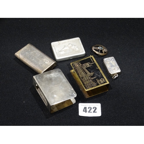 422 - Two Plated Matchbox Covers, Together With Two Vesta Cases Etc (Qty)