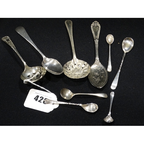 426 - A Small Parcel Of Silver & Silver Plated Mustard & Salt Spoons Etc