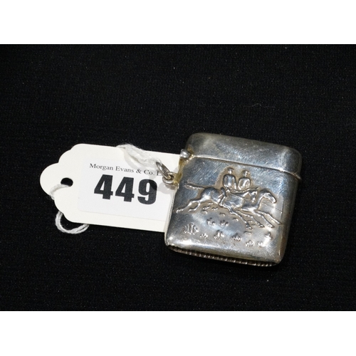 449 - A Sterling Silver Vesta Case With Horse Racing Scene