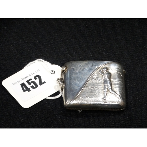 452 - A Birmingham Silver Vesta Case With Golfing Scene