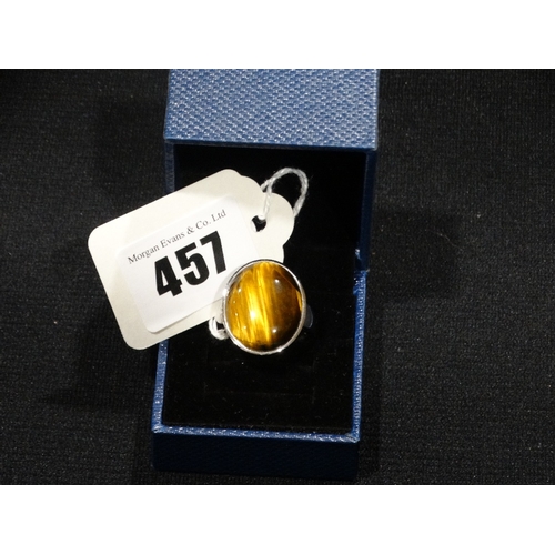 457 - A Silver & Tigers Eye Ring, Size O