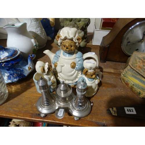 480 - A Novelty Bear Tea Service, Together With A Lighthouse Condiment Set