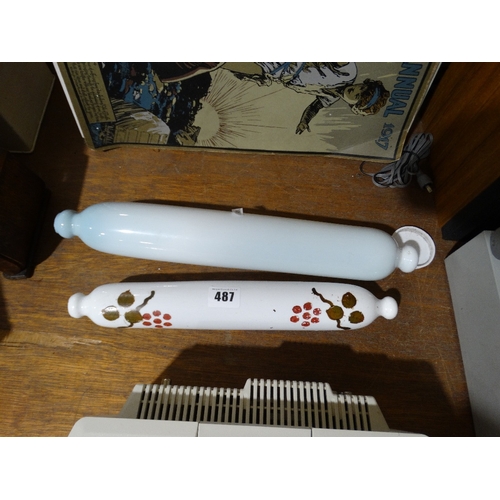 487 - Two Victorian Milk Glass Rolling Pins