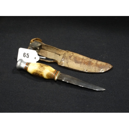 65 - A Stag Horn Handle Bowie Knife With 1st Scottish Leicester Sheath