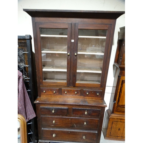 771 - An Antique Oak Country Cupboard, The Upper Portion Having Two Cupboards With Three Spice Drawers Bel... 