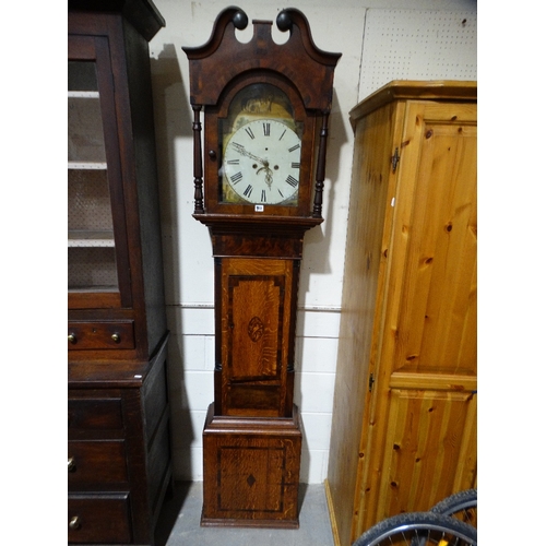 772 - An Antique Oak & Mahogany Long Case Clock, The Arch Painted Dial With Eight Day Movement