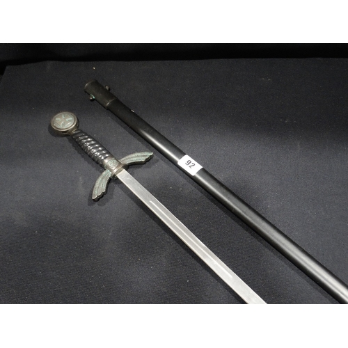 92 - A Replica Luftwaffe Officers Sword With Black Metal Sheath & Handle