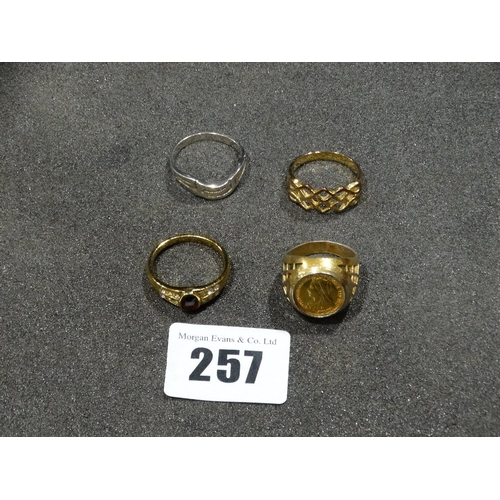 257 - A Coin Ring, Together With A Silver Dress Ring & Two Others