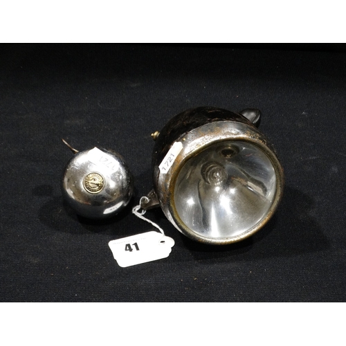 41 - A Vintage Motorcycle Light, Together With A Cycle Bell