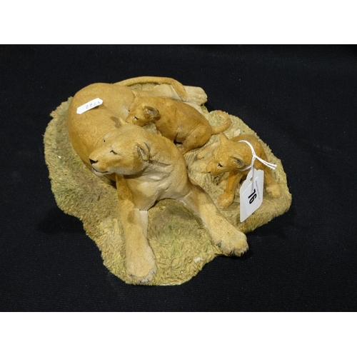 76 - A Lioness & Cubs Sculpture By Wildtrack Wildlife Art Ltd