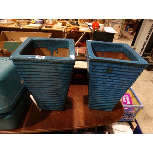 180 - Two Blue Glazed Planters