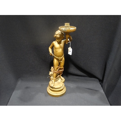 9 - A Gilt Spelter Cherub Lamp Base