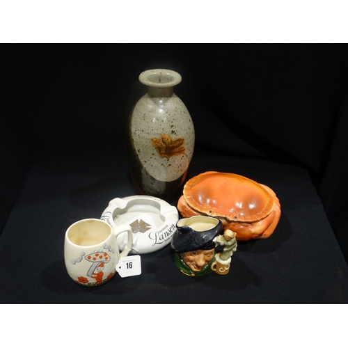 16 - A Pottery Crab Dish & Cover, Together With A Studio Pottery Vase Etc (5)