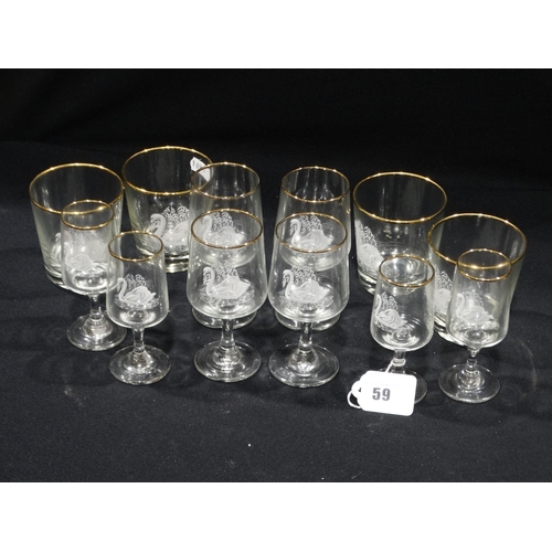 59 - A Qty Of Mid Century Swan Decorated Glassware