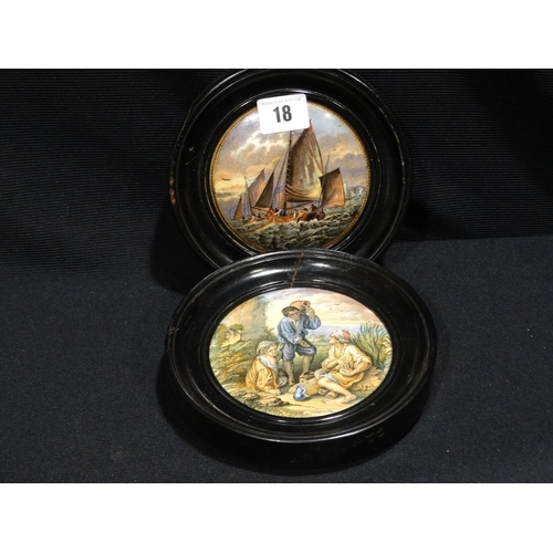 18 - Two Framed Circular Prattware Pot Lids