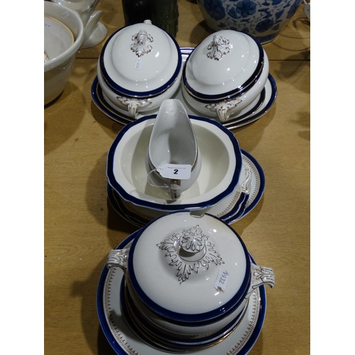 2 - A Qty Of Blue Banded Pottery Dinnerware