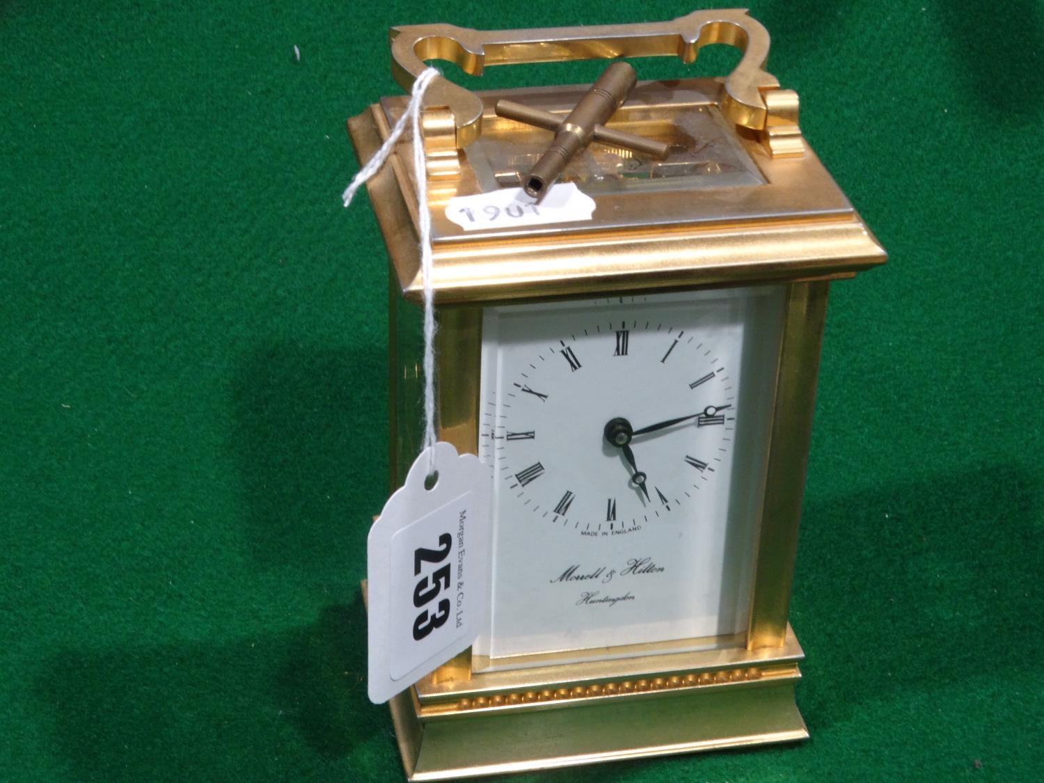 A Brass Encased Carriage Clock And Key By Morrell And Hilton