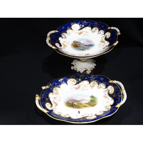 5 - Two Antique Coalport Serving Pieces With Painted Panels (Af)