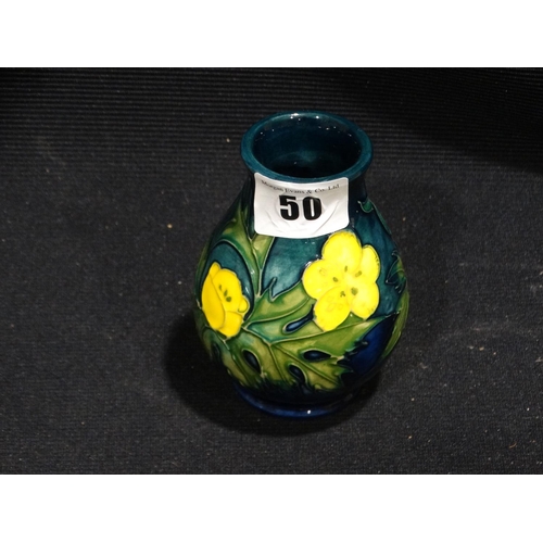 50 - A Moorcroft Pottery Butter Cup Pattern Vase By Sally Tuffin, 4 Inches