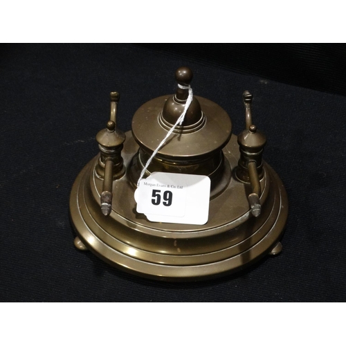 59 - An Early 20thc Circular Based Brass Ink Stand