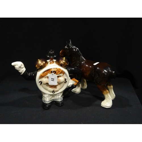 27 - A Novelty Teapot, Together With A Pottery Shire Horse