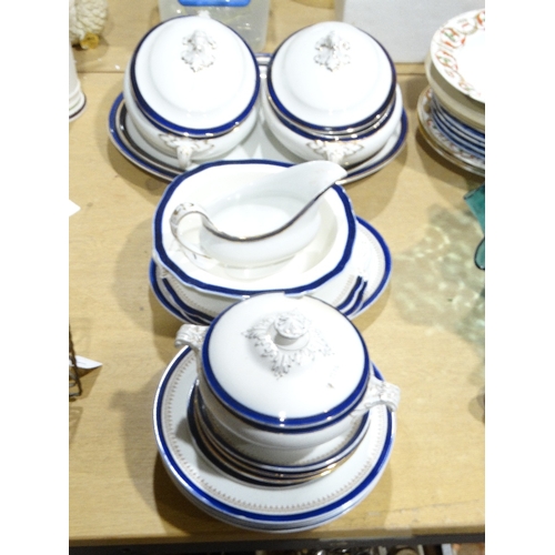 4 - A Qty Of Blue Banded Pottery Dinnerware